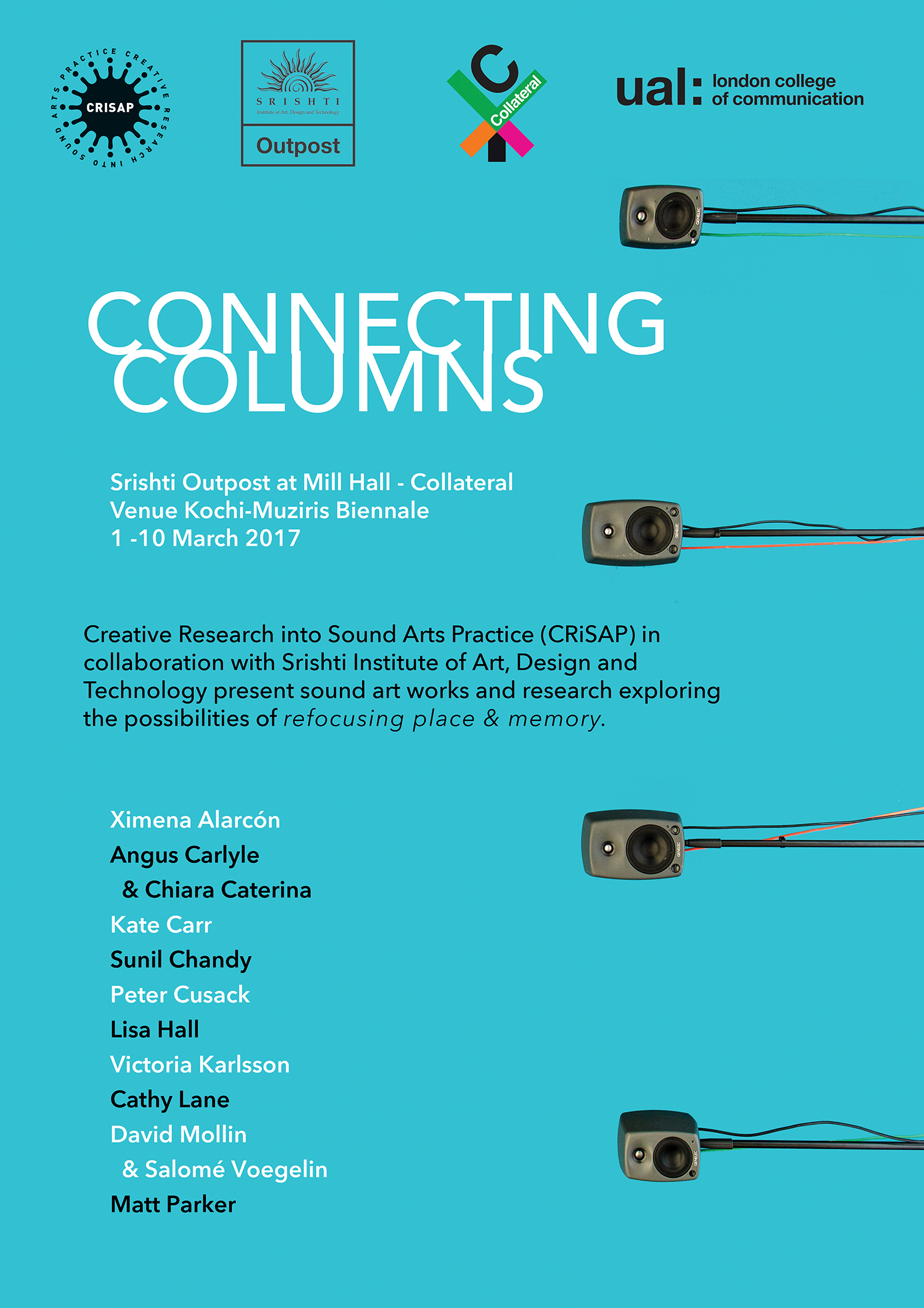 Poster "Connecting Columns" with location, logos, artists names