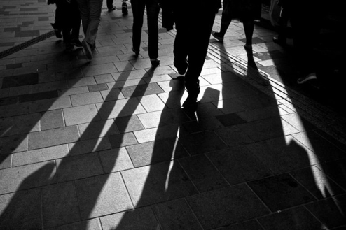 A soundwalk - photo showing the shadows of the walkers