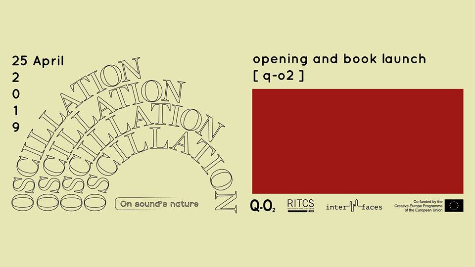 poster for "oscillation book launch" text on yellow background with red square