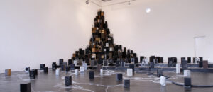 Installation image showing the 300 speakers in the gallery